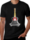 Black T-Shirt with Buddhist Stupa Graphic Tee