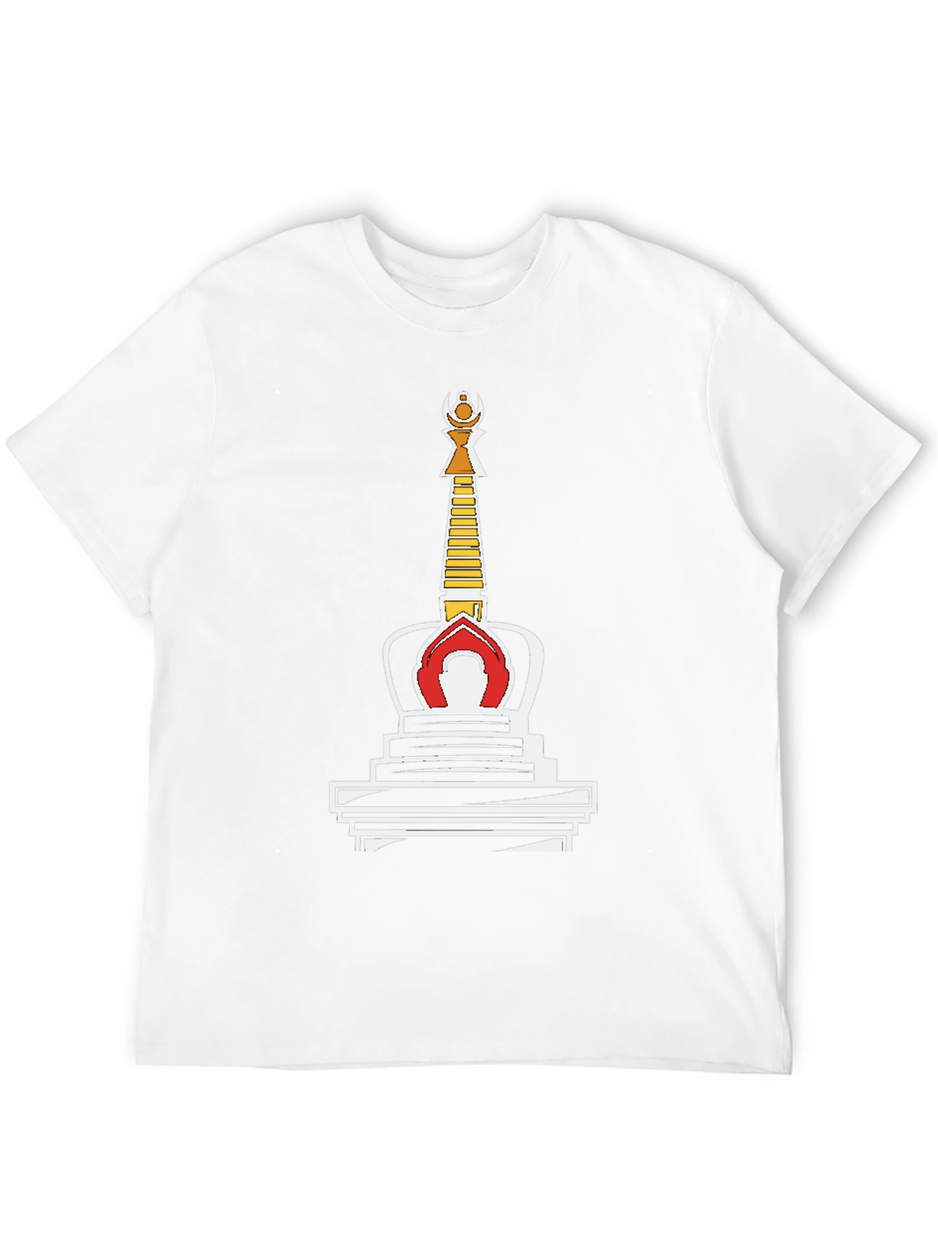 Black T-Shirt with Buddhist Stupa Graphic Tee