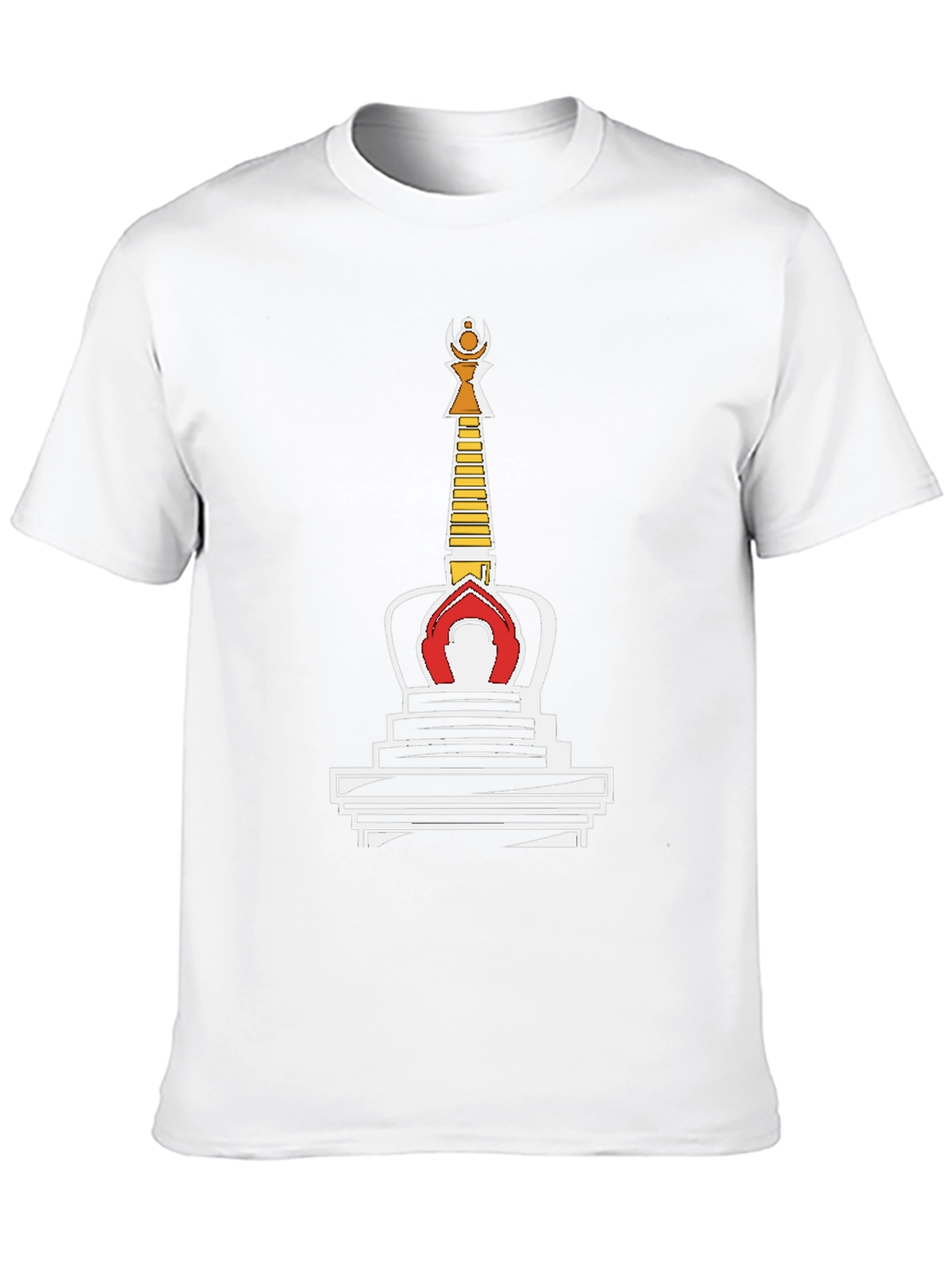 Black T-Shirt with Buddhist Stupa Graphic Tee