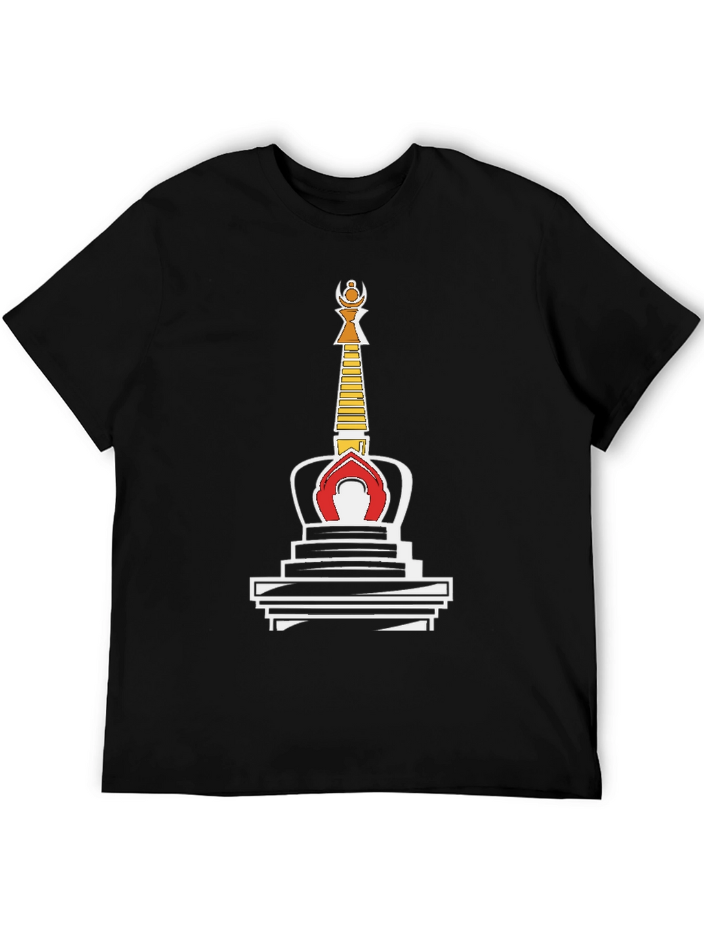 Black T-Shirt with Buddhist Stupa Graphic Tee