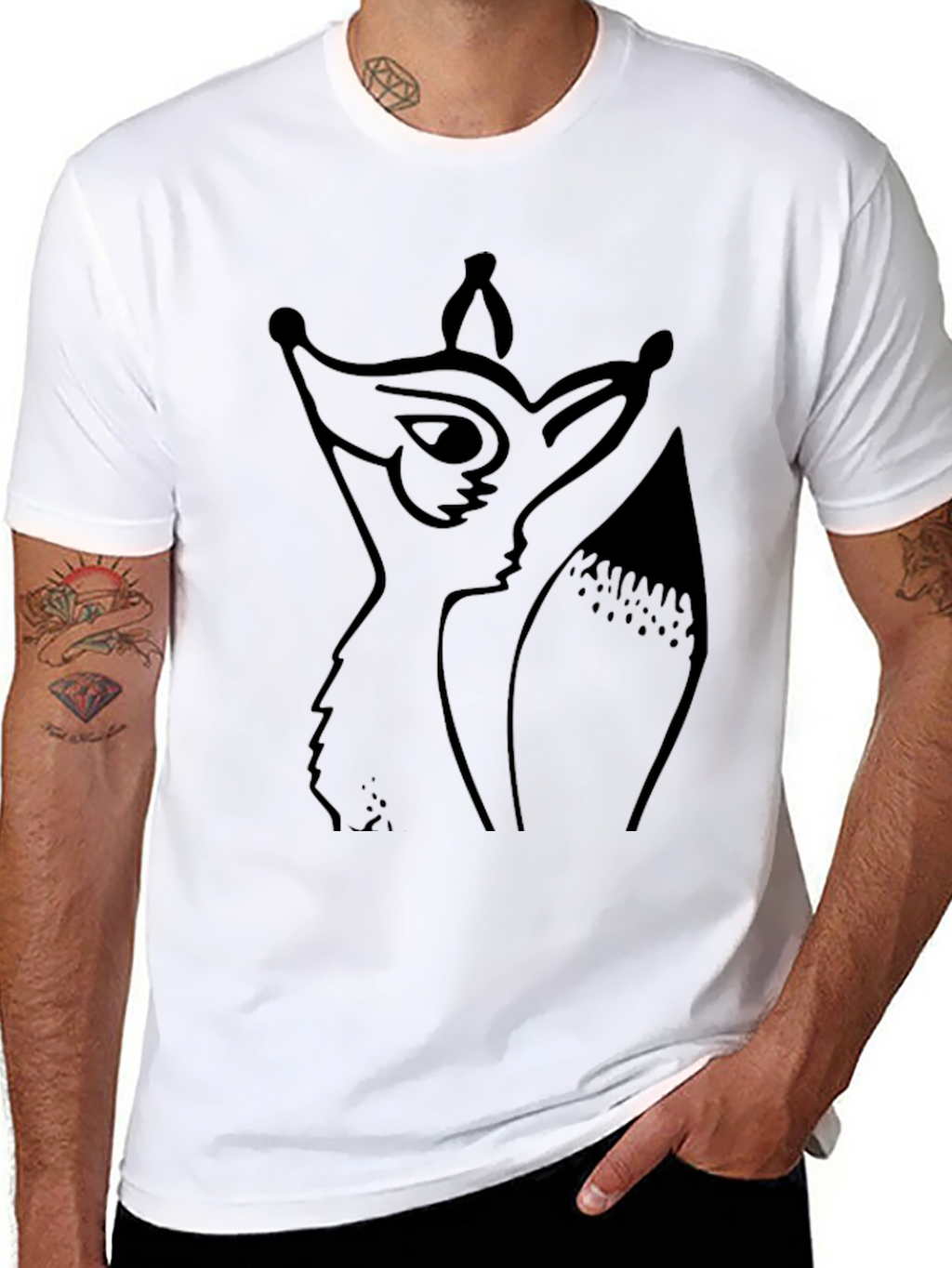 Stylized Fox Graphic Tee - Black