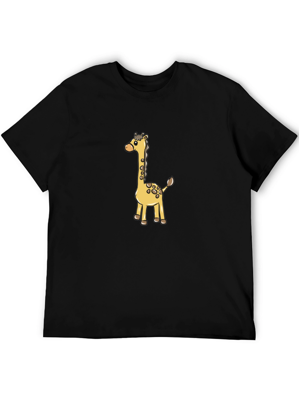 Cute Giraffe Cartoon Graphic Black T-Shirt