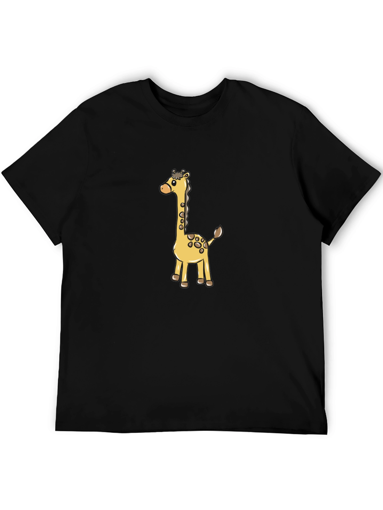 Cute Giraffe Cartoon Graphic Black T-Shirt