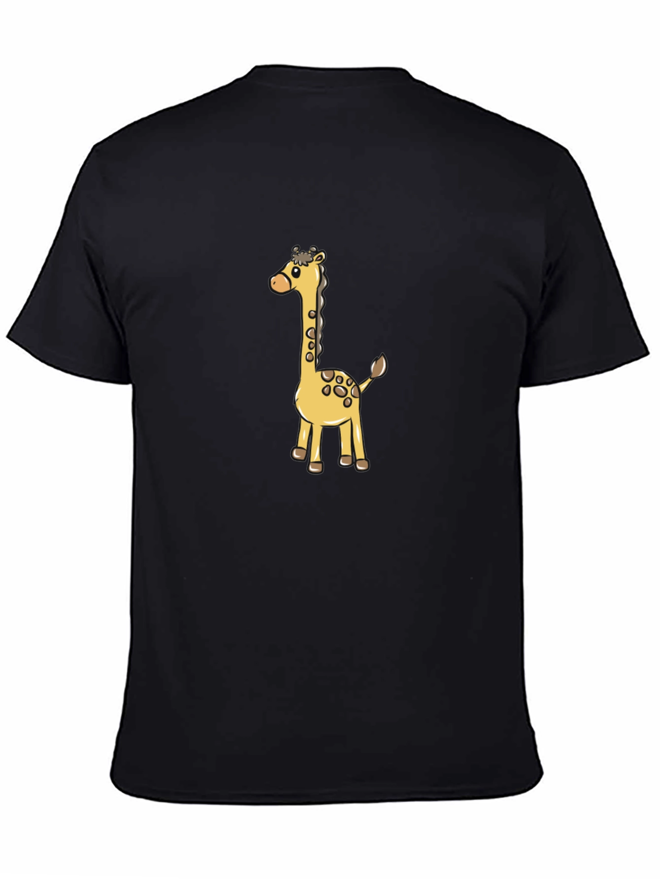 Cute Giraffe Cartoon Graphic Black T-Shirt