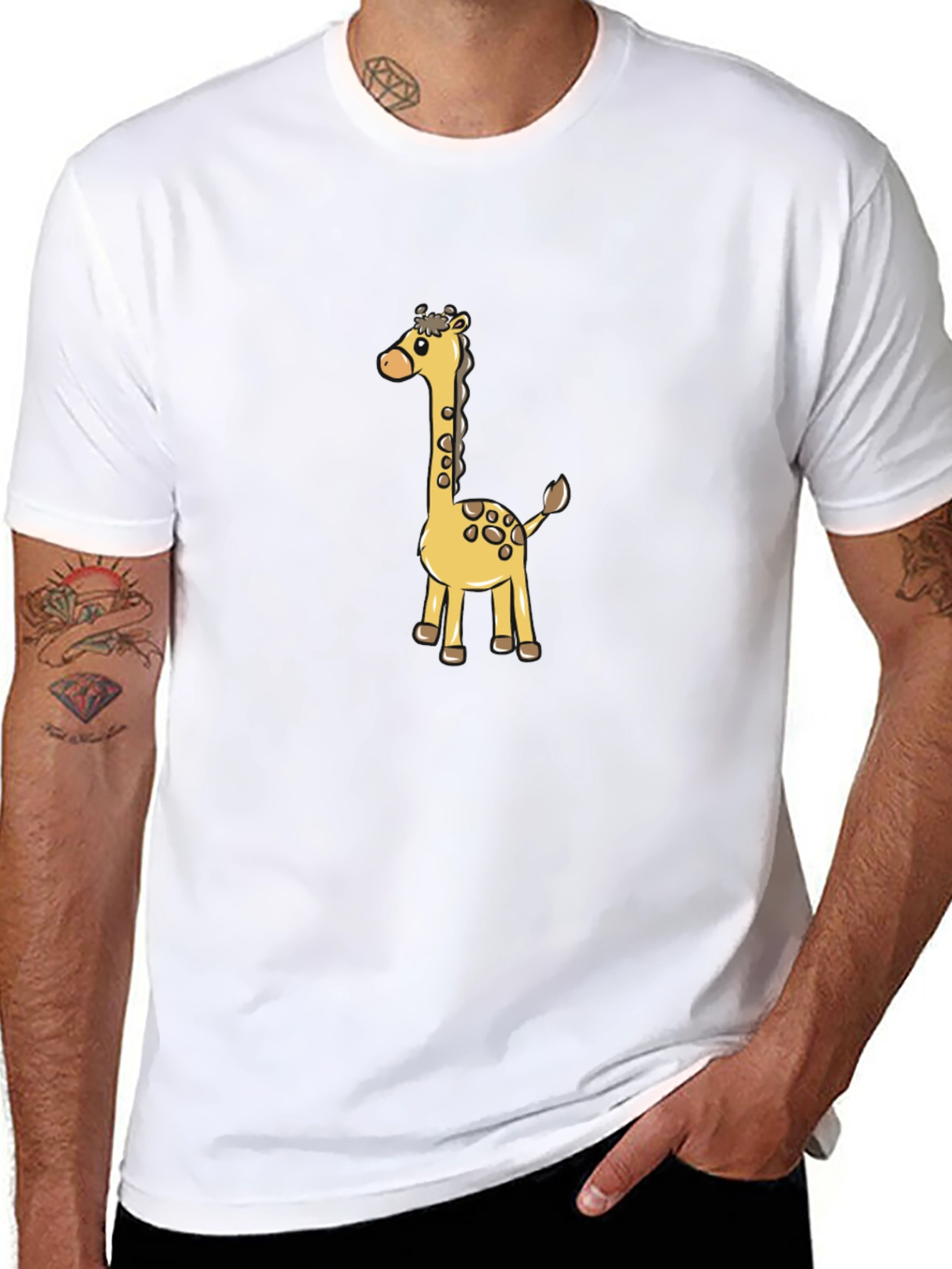 Cute Giraffe Cartoon Graphic Black T-Shirt