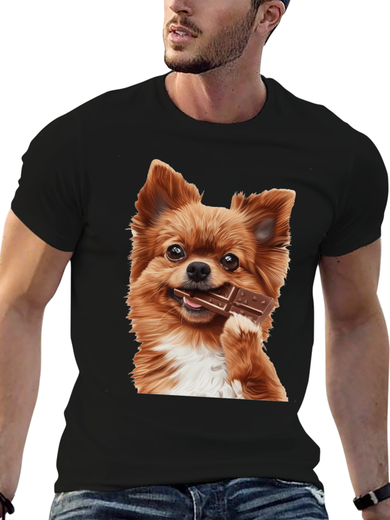 Dog with Chocolate Bar Black T-Shirt