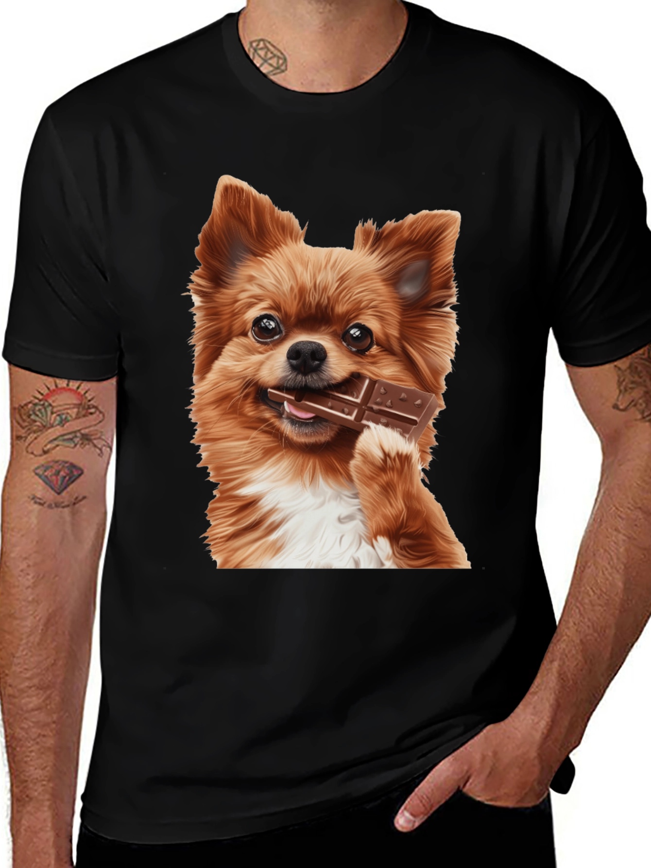 Dog with Chocolate Bar Black T-Shirt