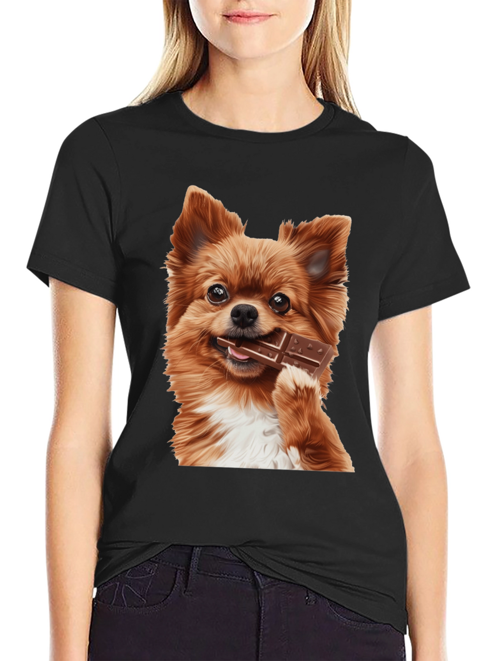 Dog with Chocolate Bar Black T-Shirt