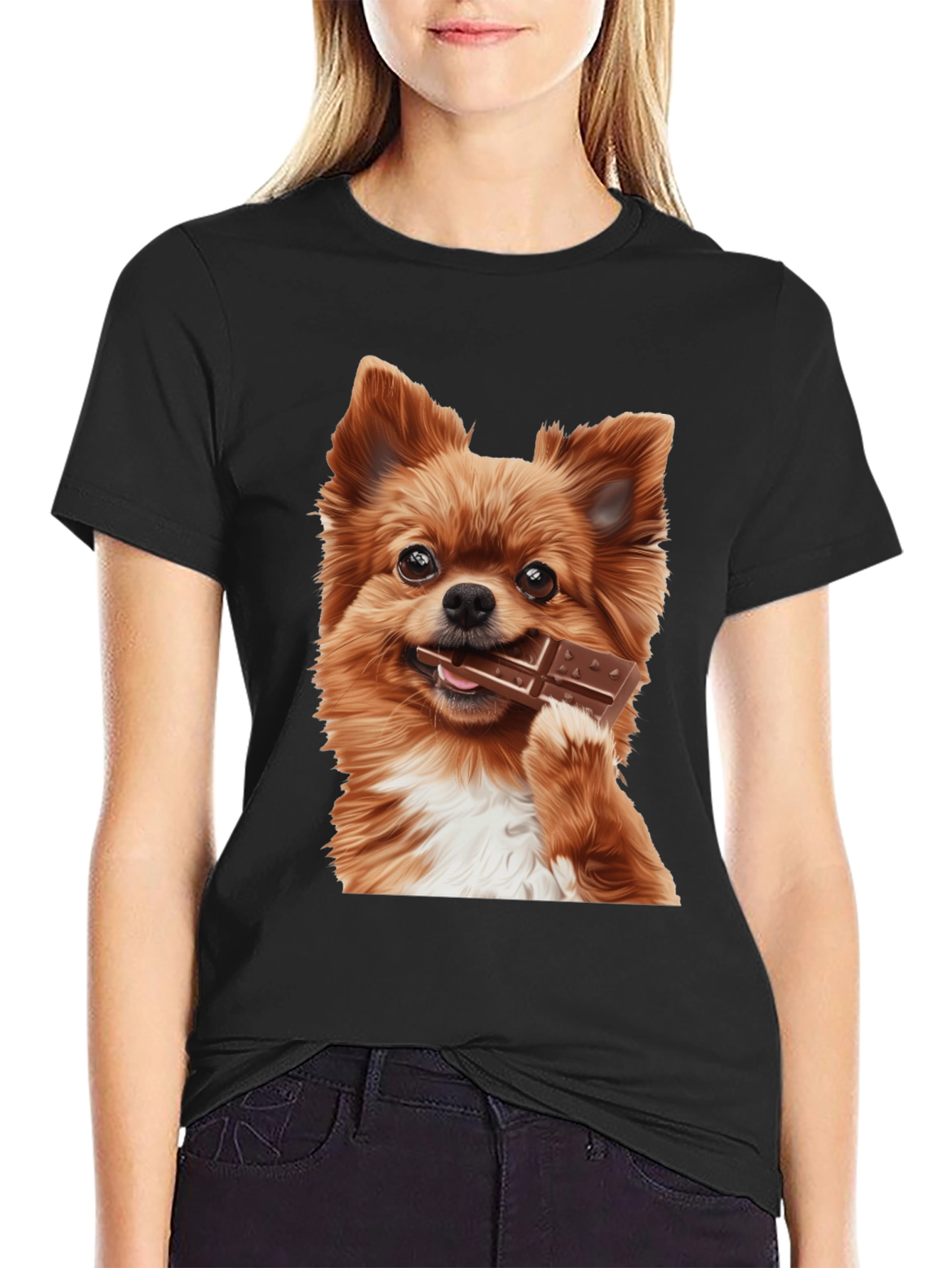Dog with Chocolate Bar Black T-Shirt
