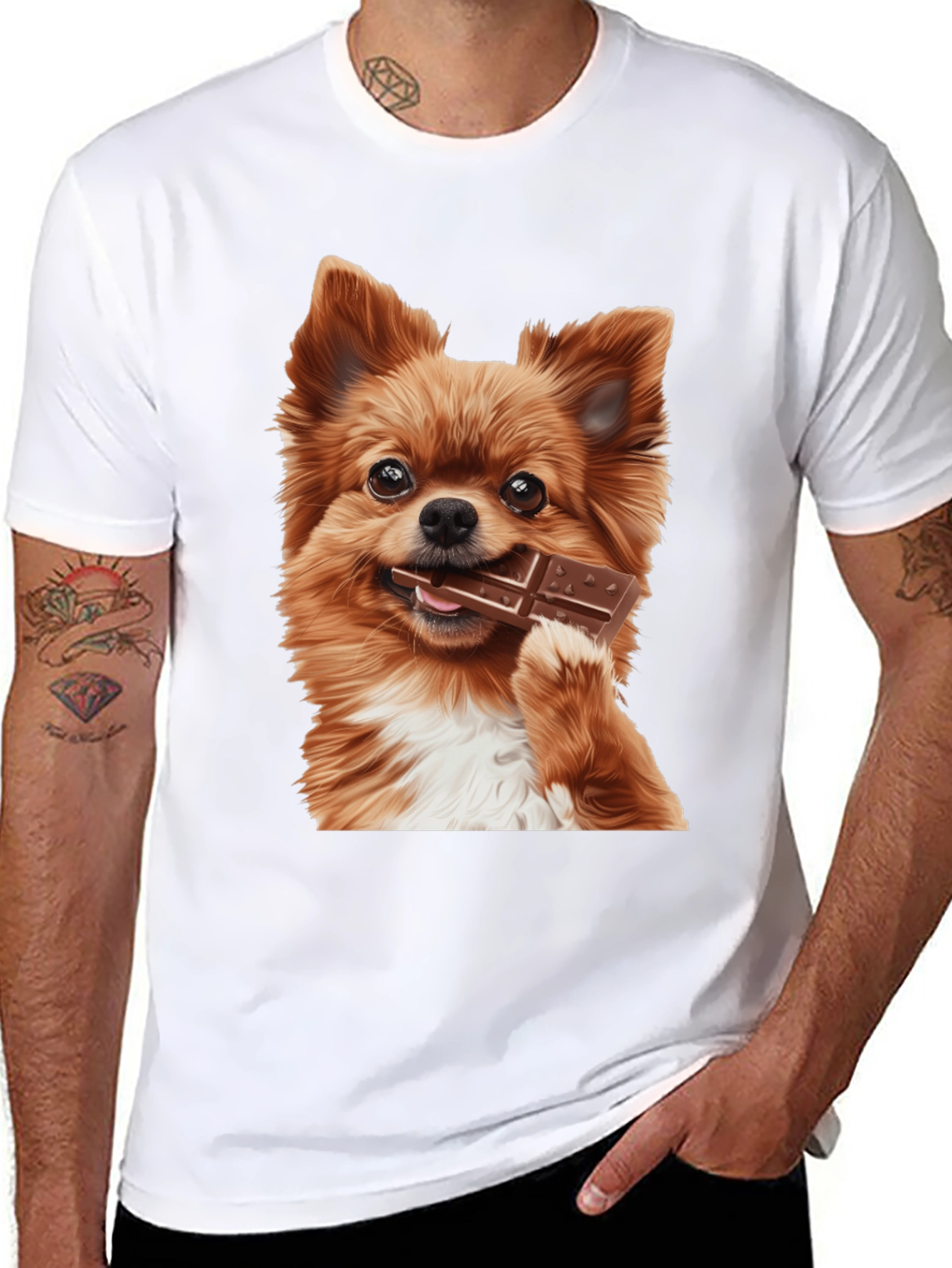 Dog with Chocolate Bar Black T-Shirt