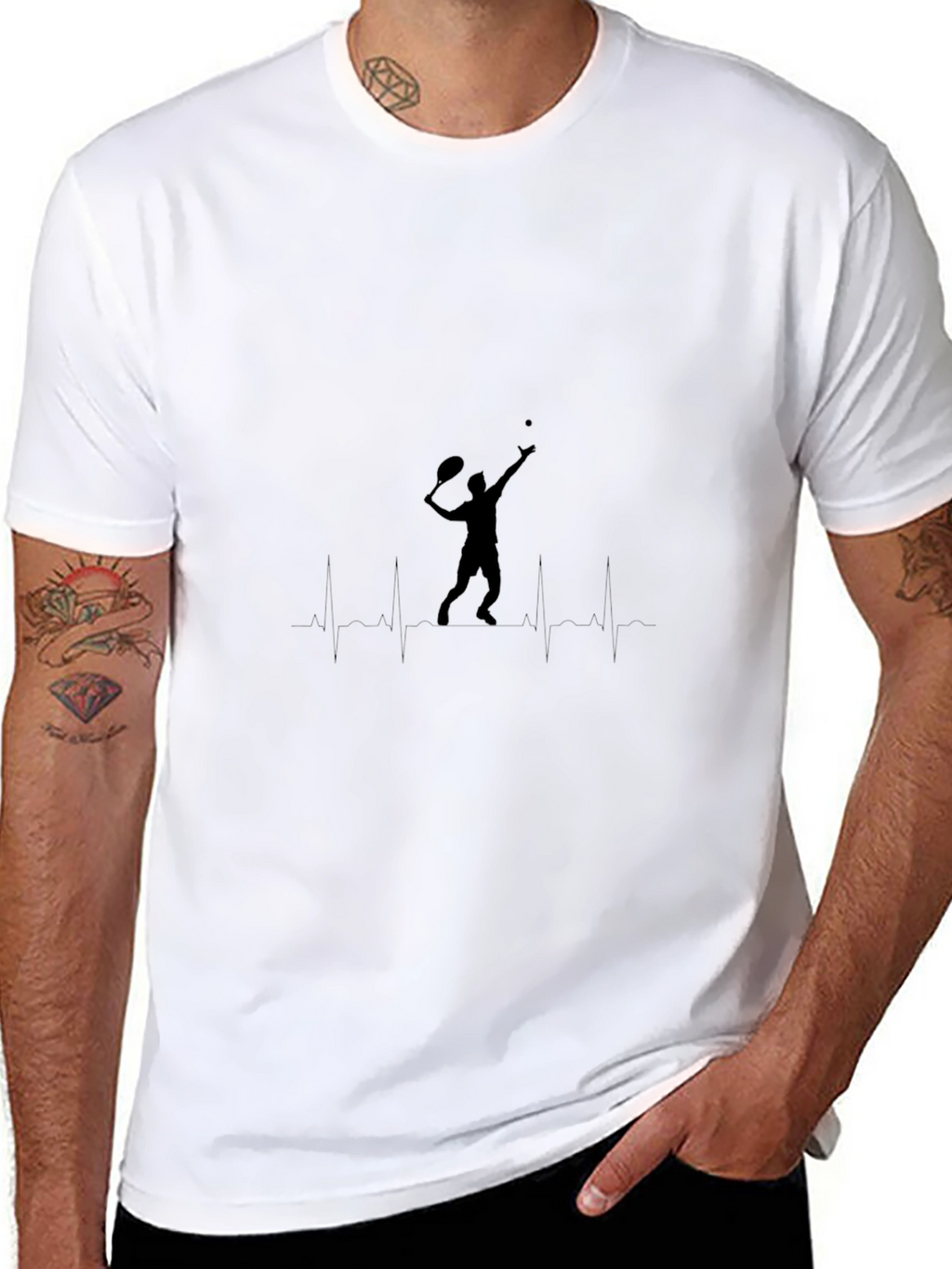 Tennis Heartbeat Graphic Black T-Shirt