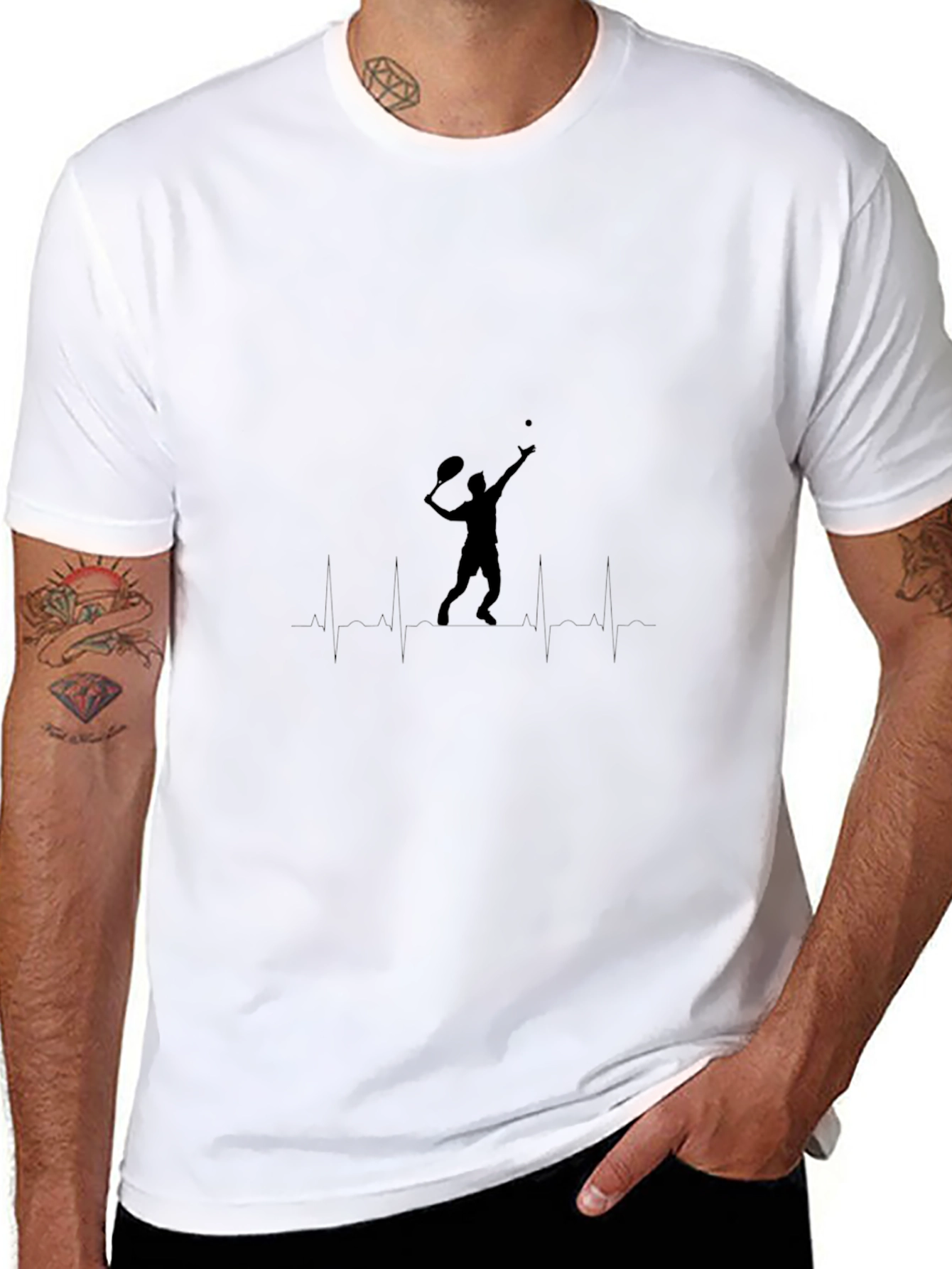 Tennis Heartbeat Graphic Black T-Shirt