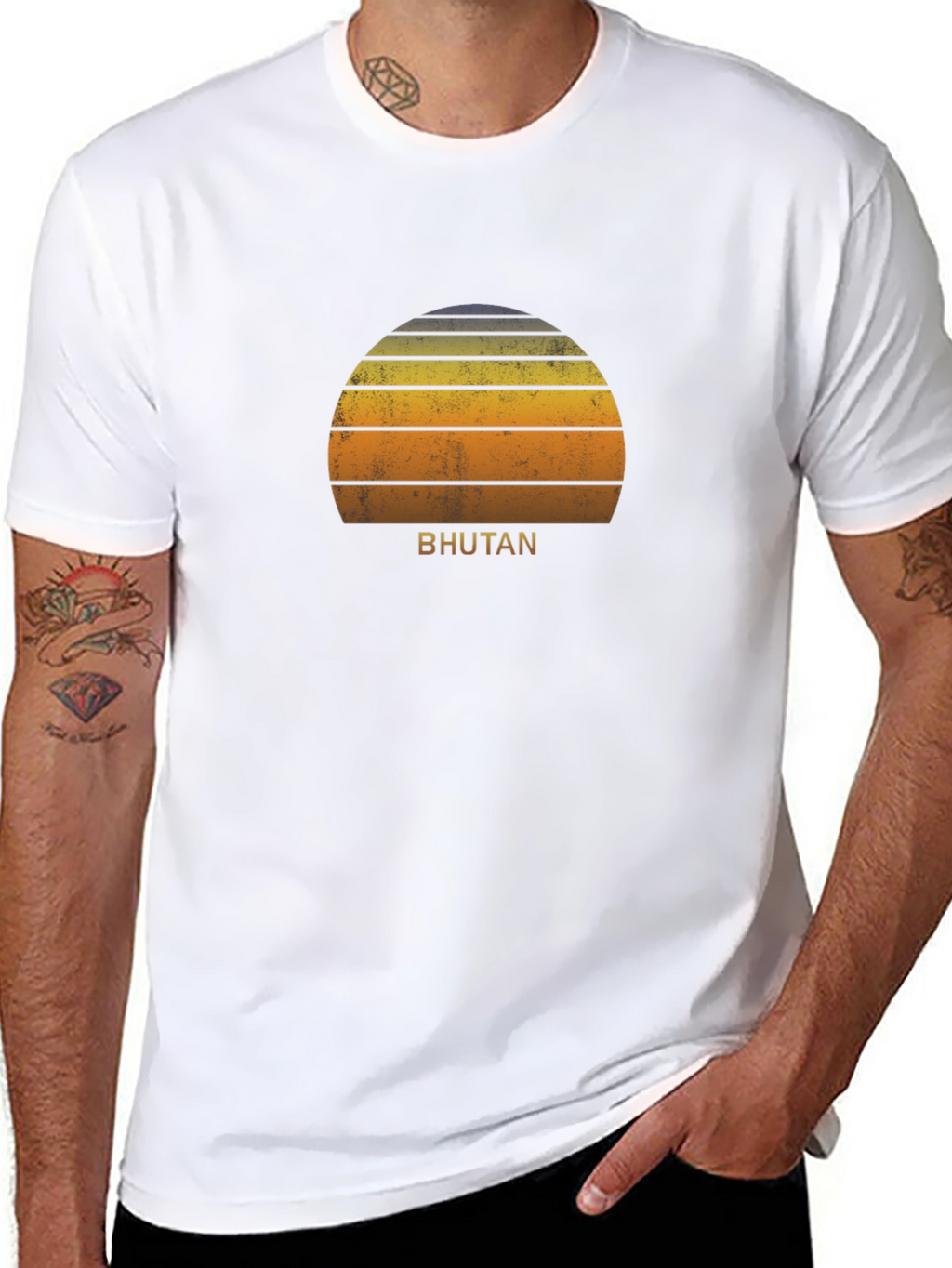 Bhutan Sunset Graphic Tee - Retro Style Black T-Shirt