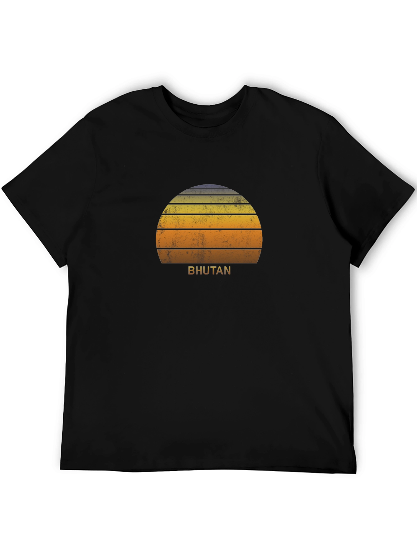 Bhutan Sunset Graphic Tee - Retro Style Black T-Shirt