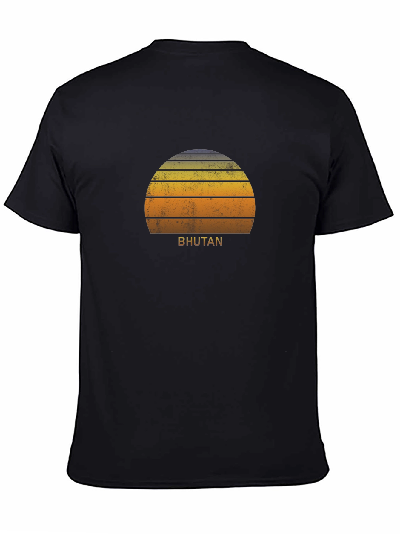 Bhutan Sunset Graphic Tee - Retro Style Black T-Shirt