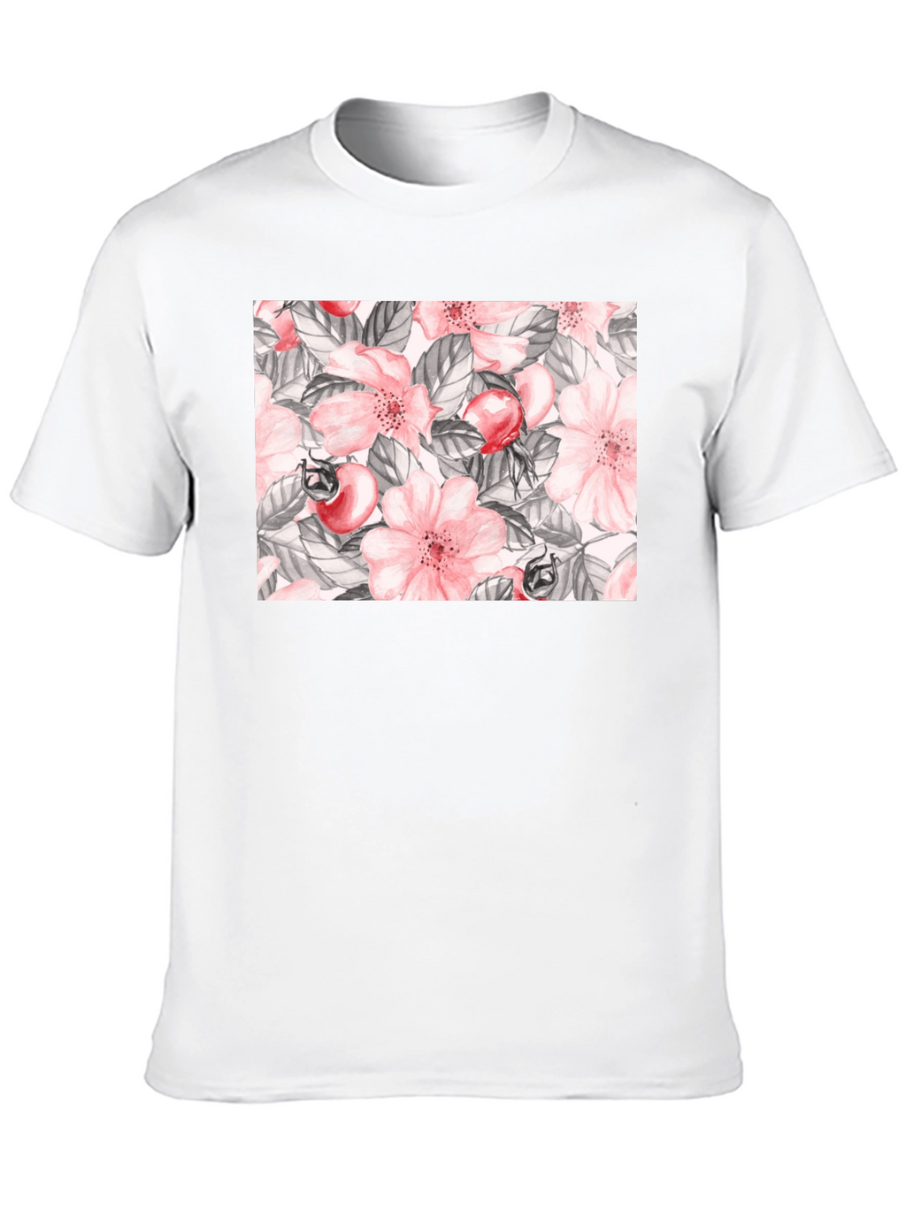 Floral Rose Hip Print Black T-Shirt