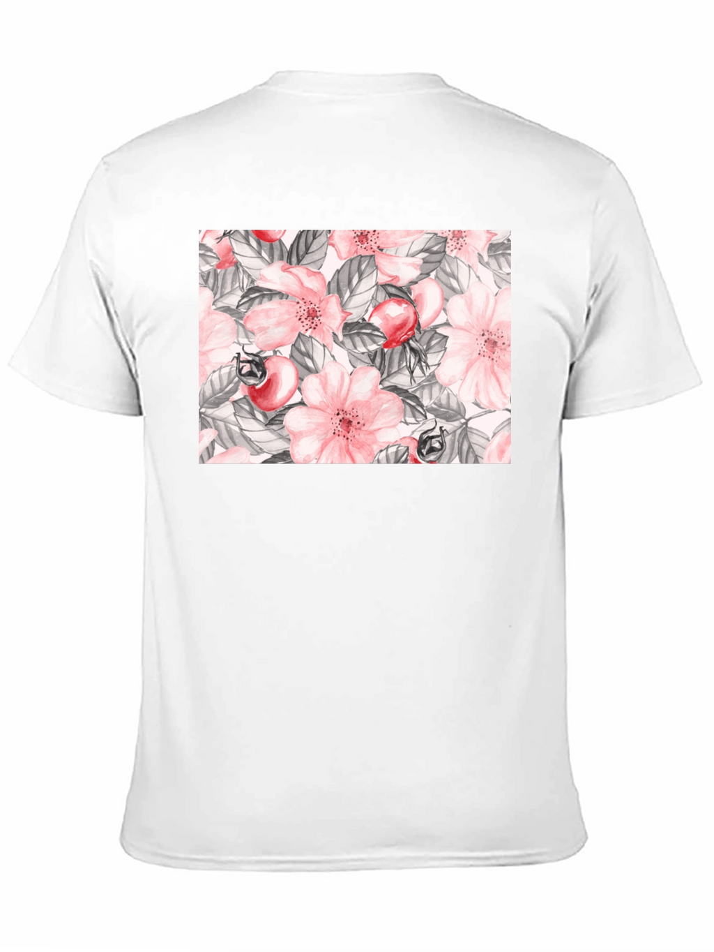 Floral Rose Hip Print Black T-Shirt
