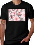 Floral Rose Hip Print Black T-Shirt
