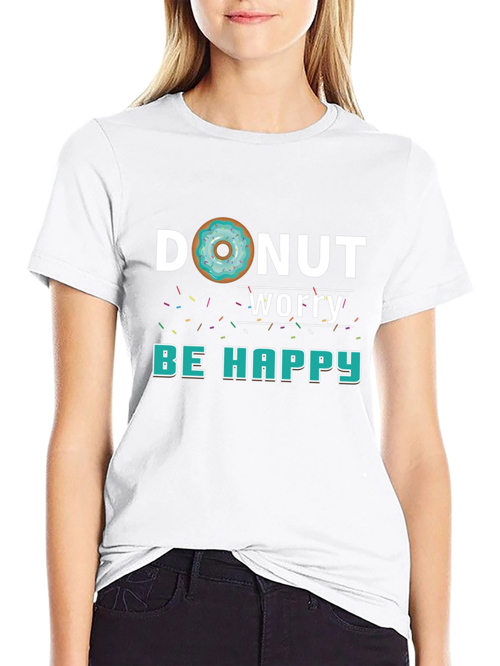 Donut Worry Be Happy Black Graphic Tee