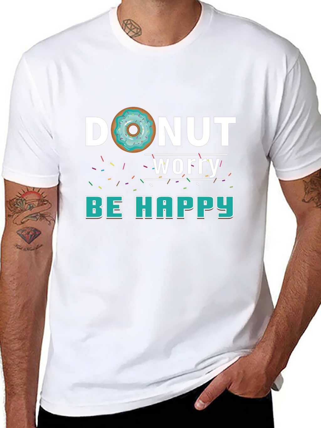 Donut Worry Be Happy Black Graphic Tee