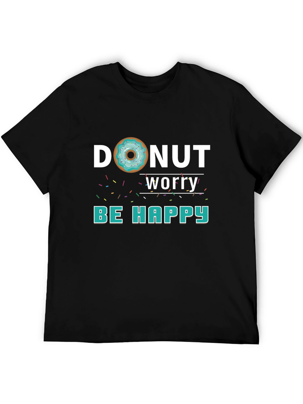 Donut Worry Be Happy Black Graphic Tee