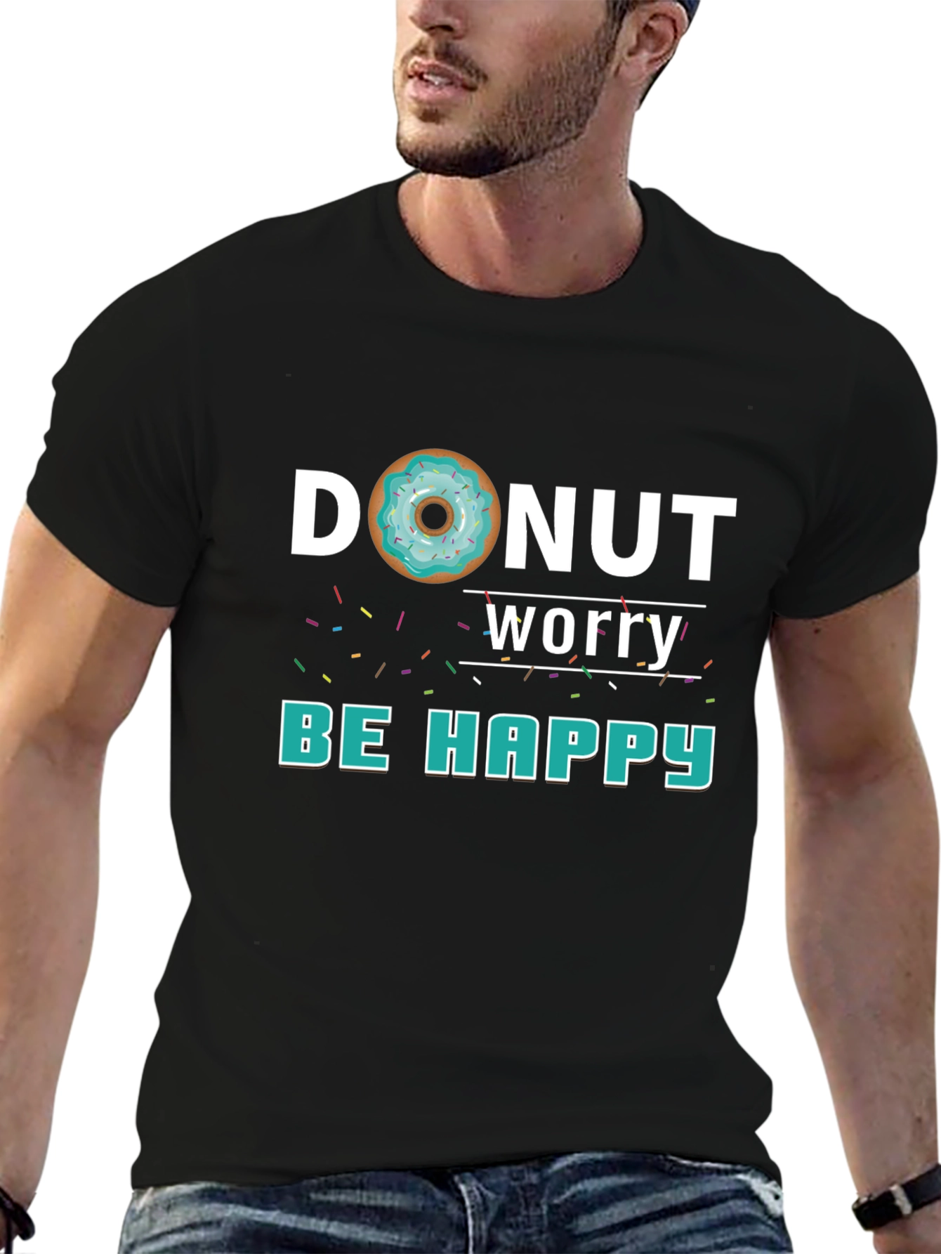 Donut Worry Be Happy Black Graphic Tee