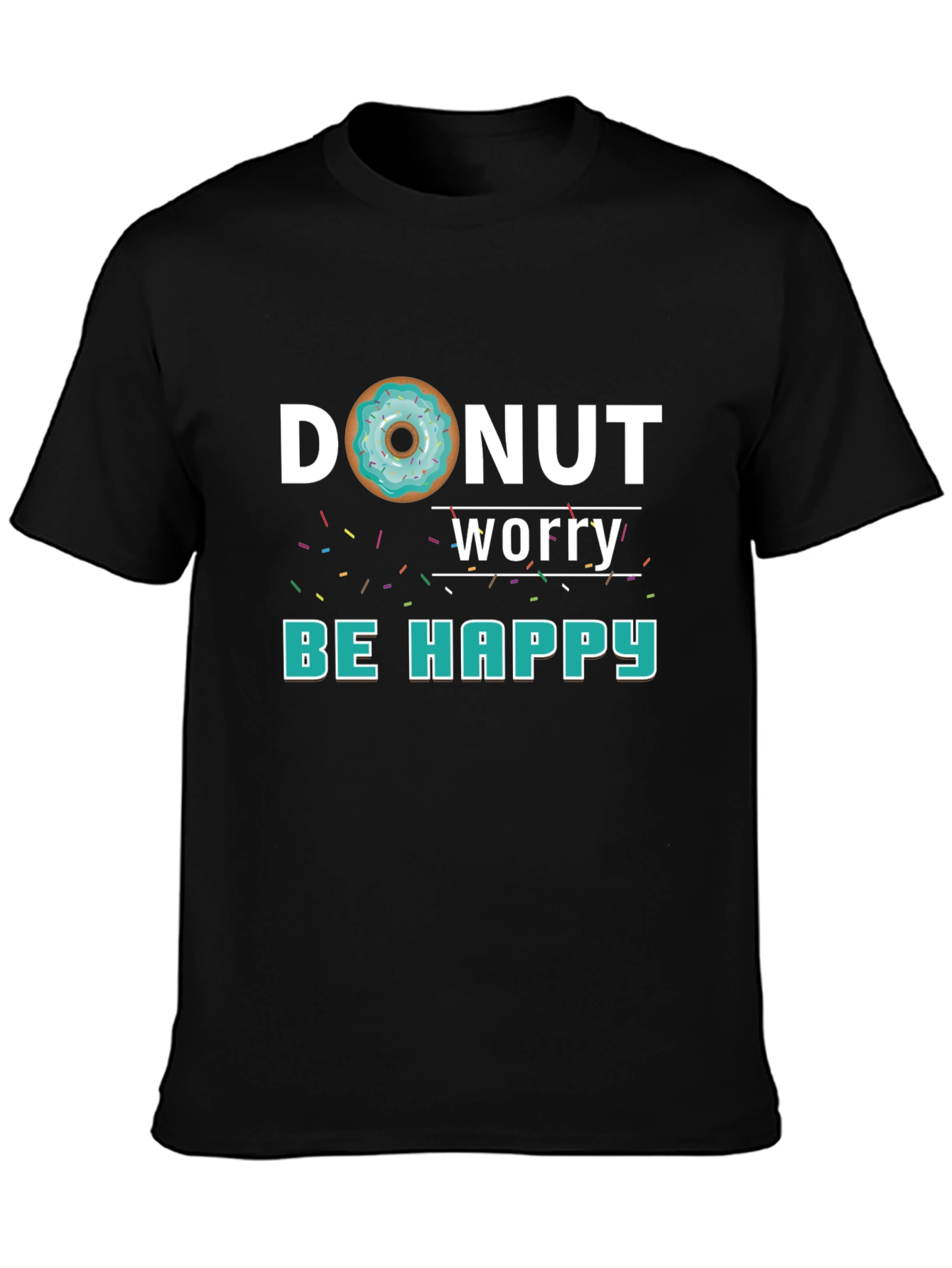 Donut Worry Be Happy Black Graphic Tee