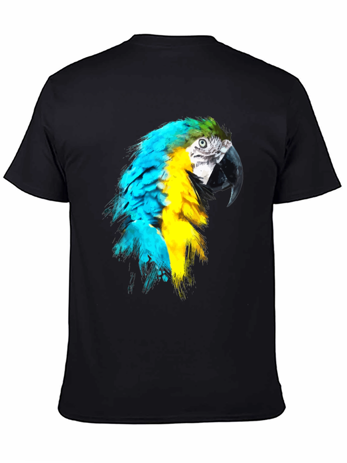 Parrot Graphic Tee - Vivid Bird Design on Black Shirt