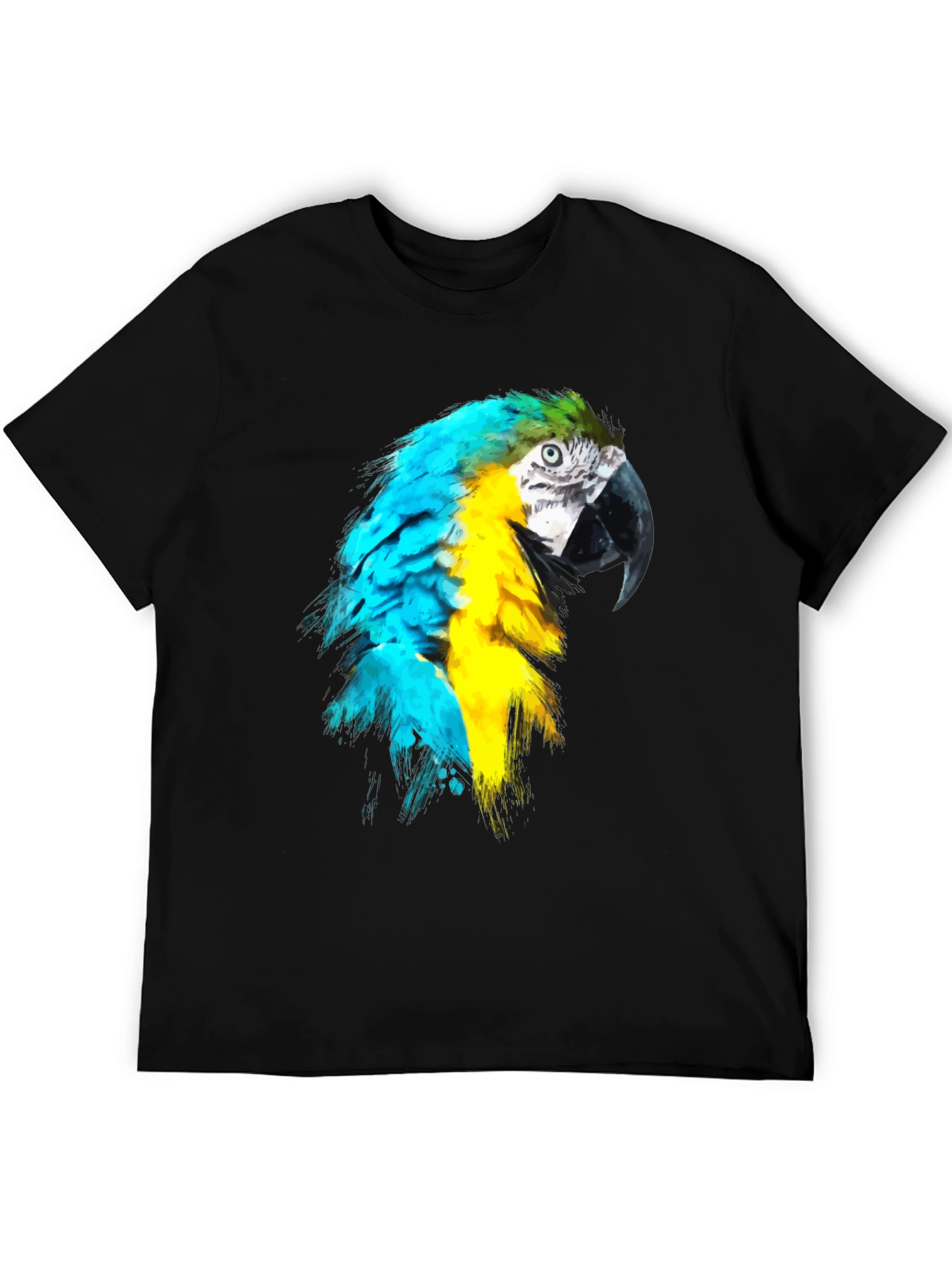 Parrot Graphic Tee - Vivid Bird Design on Black Shirt