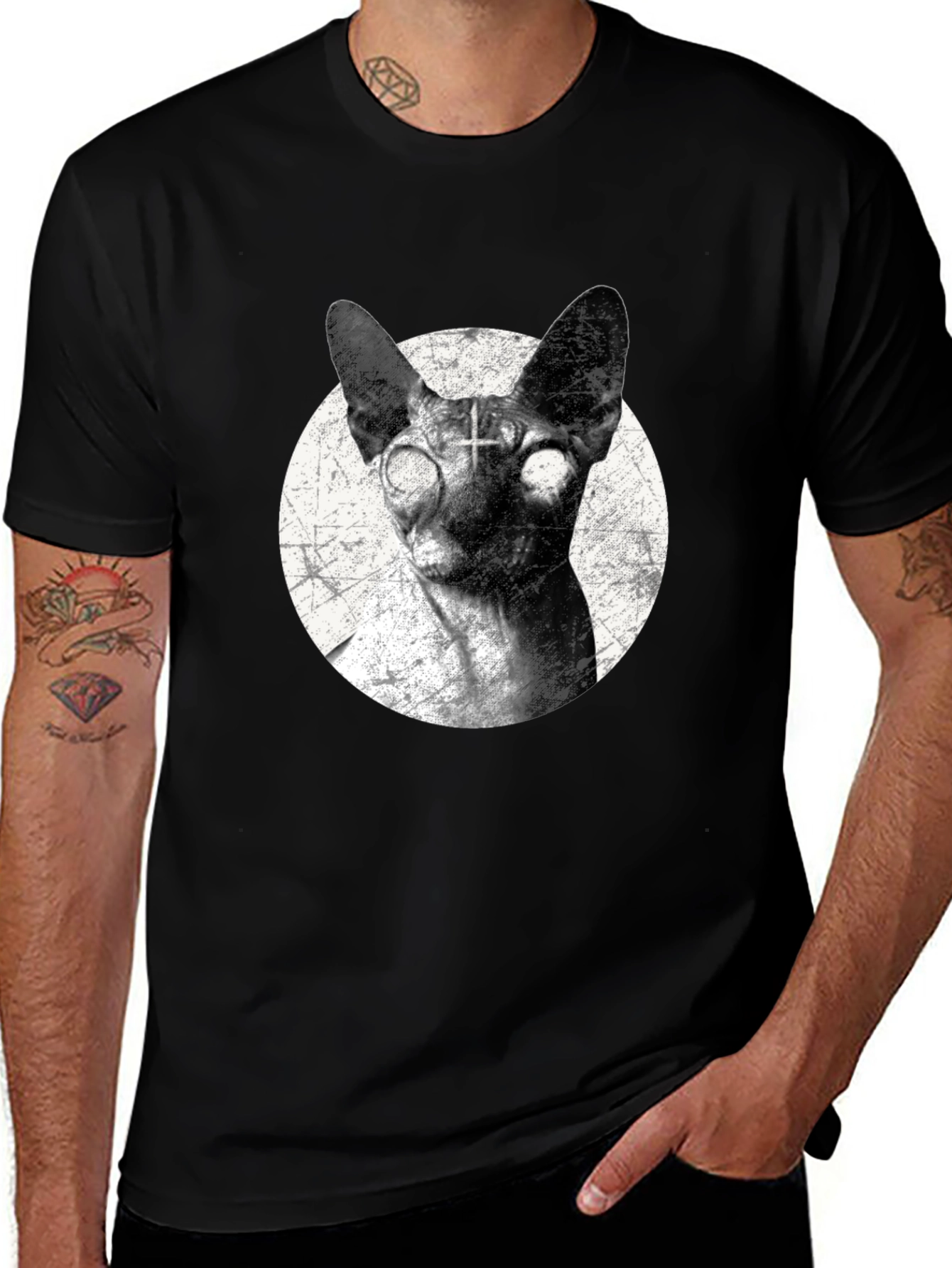 Creepy Cat T-Shirt - Sphynx with Upside-Down Cross