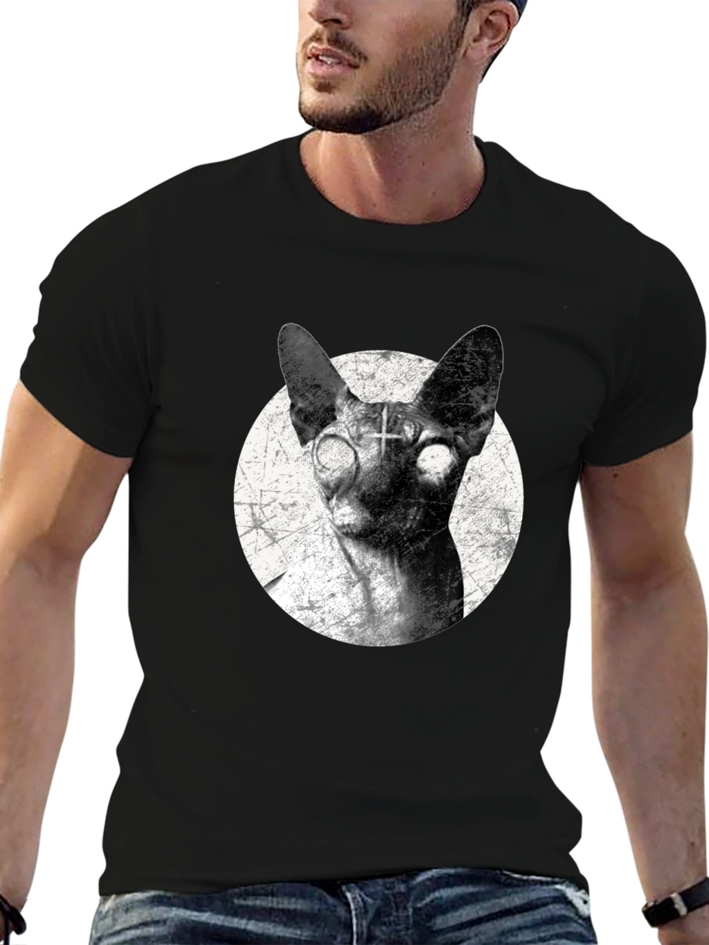 Creepy Cat T-Shirt - Sphynx with Upside-Down Cross