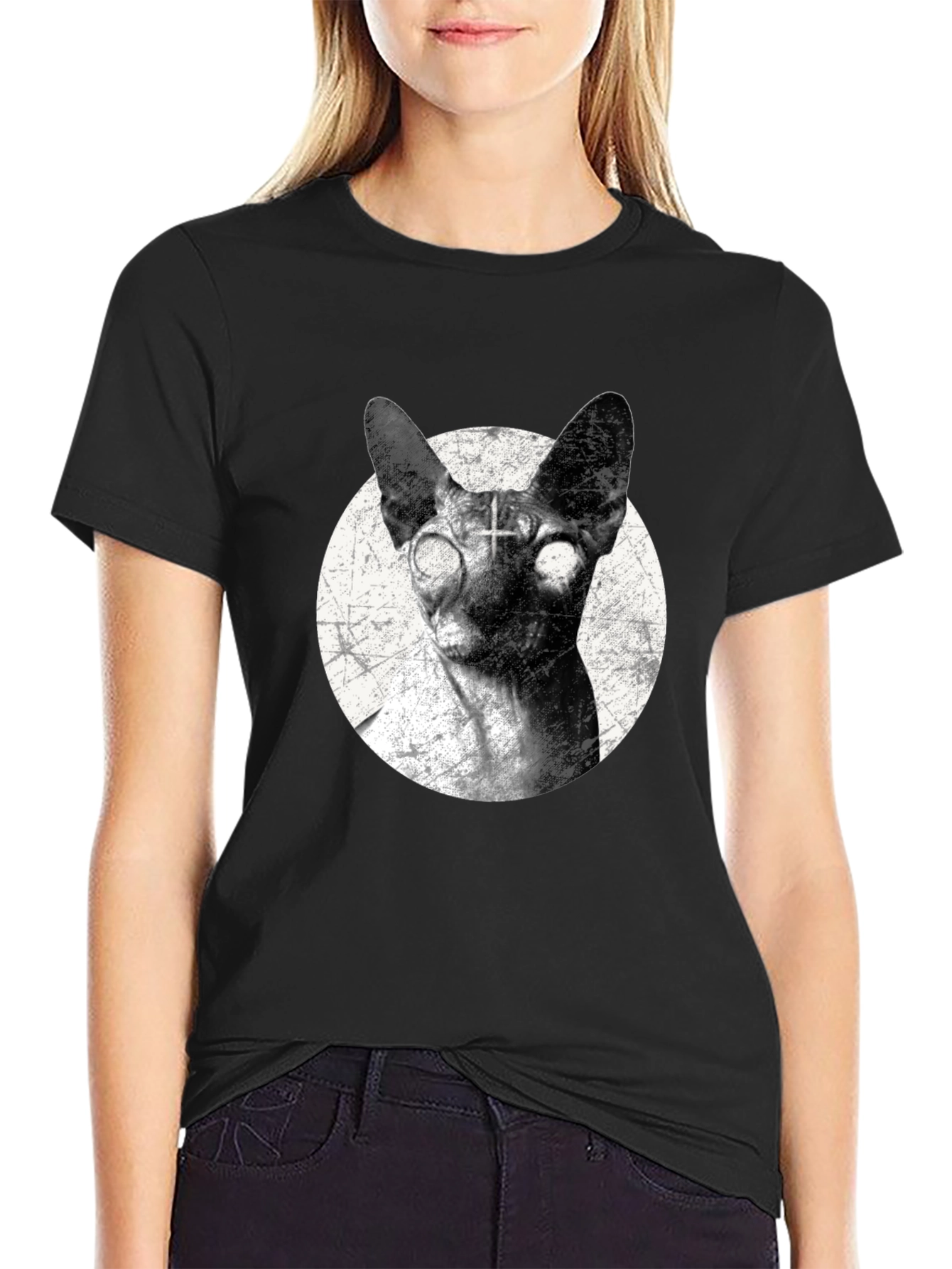 Creepy Cat T-Shirt - Sphynx with Upside-Down Cross