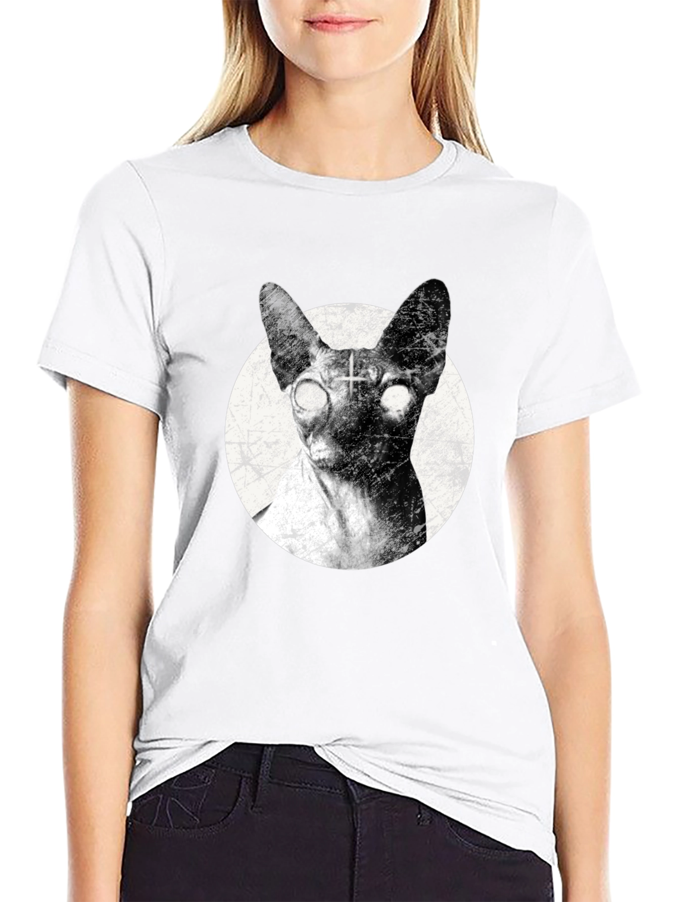 Creepy Cat T-Shirt - Sphynx with Upside-Down Cross