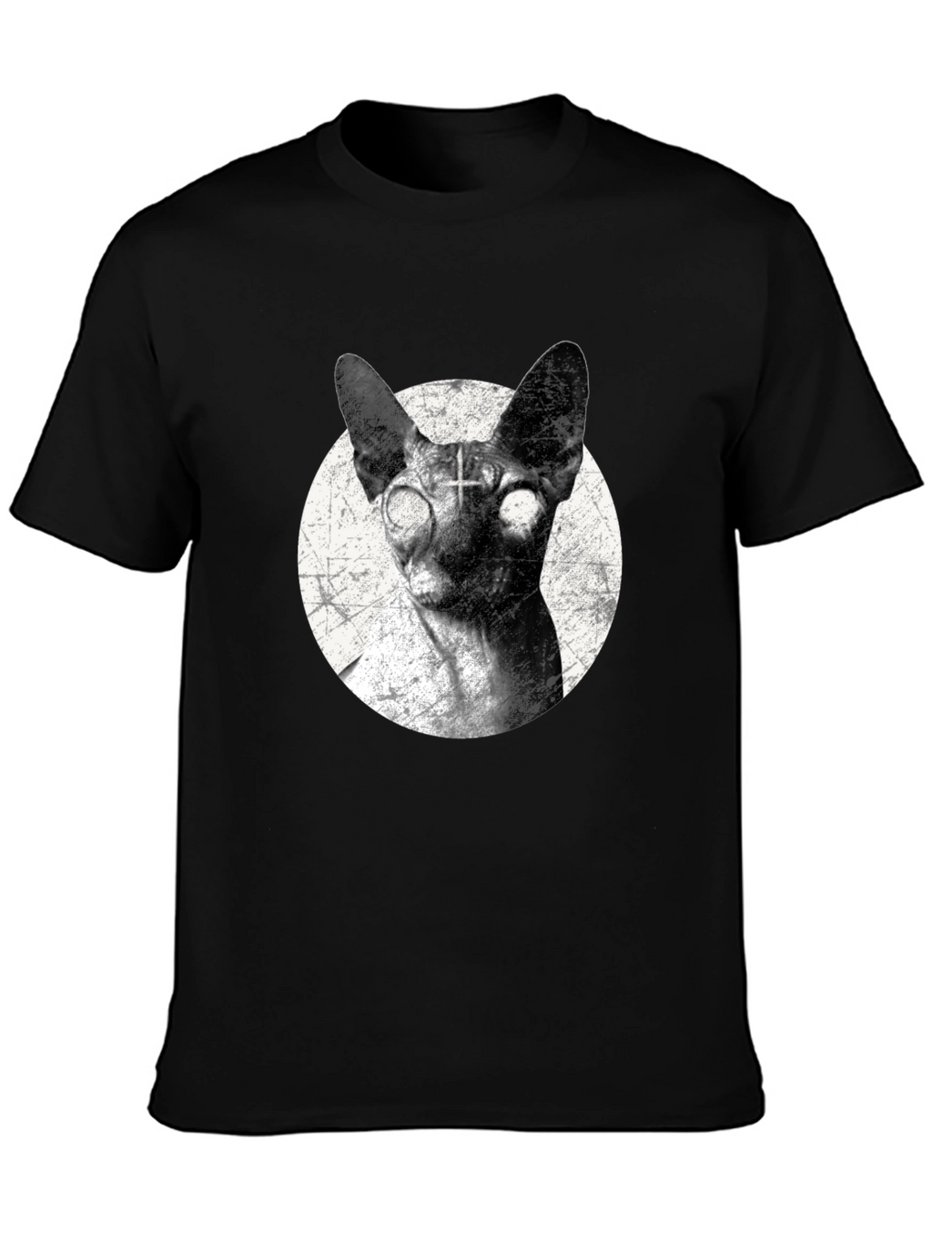 Creepy Cat T-Shirt - Sphynx with Upside-Down Cross