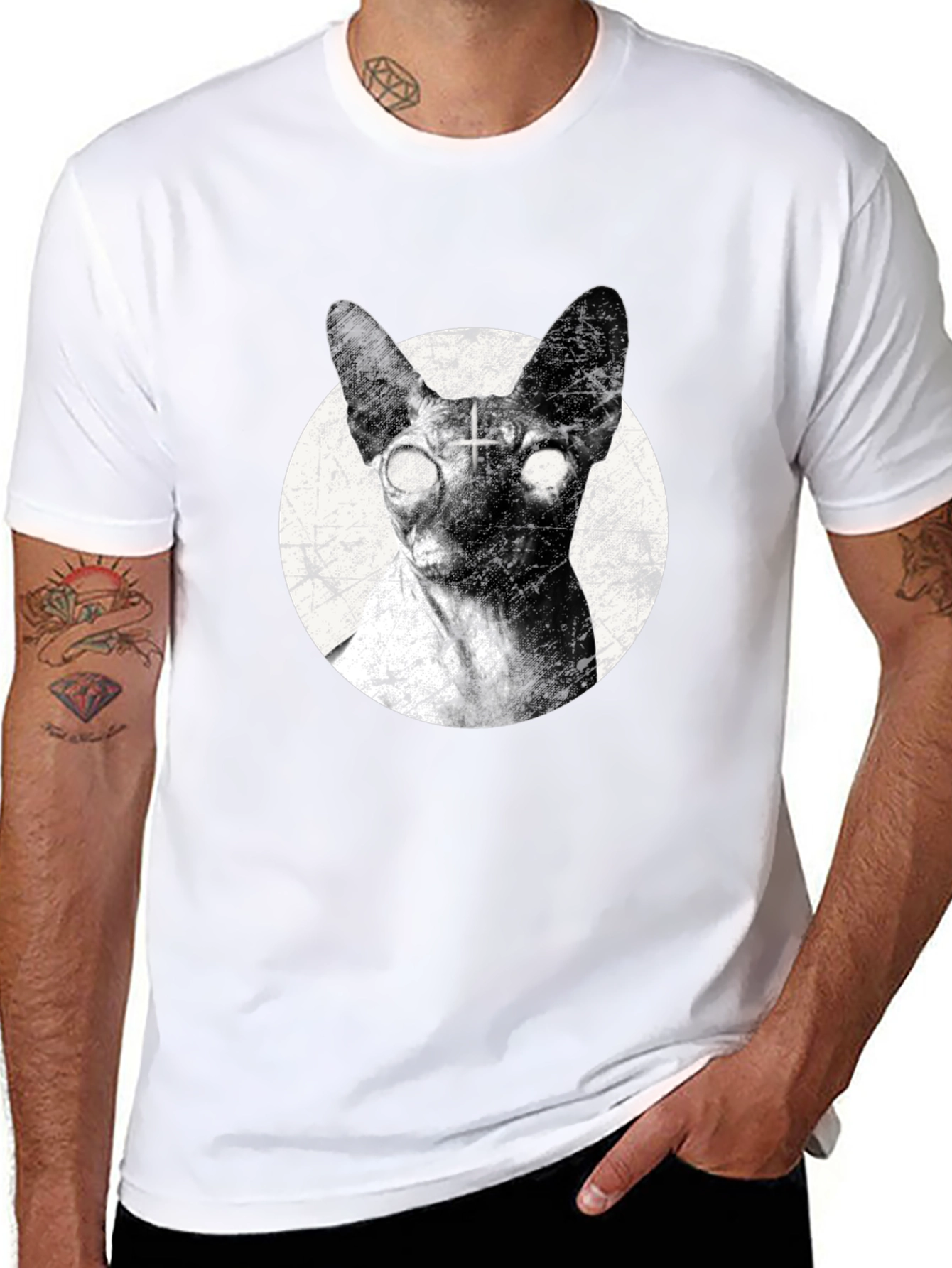 Creepy Cat T-Shirt - Sphynx with Upside-Down Cross