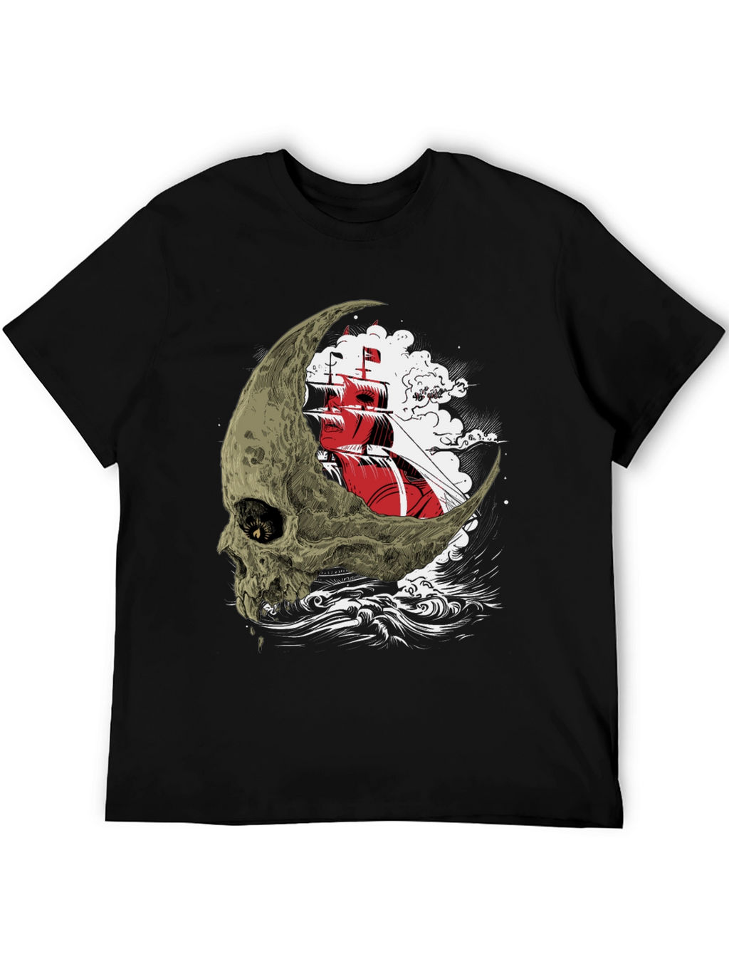 Skull Moon Ship Graphic T-Shirt