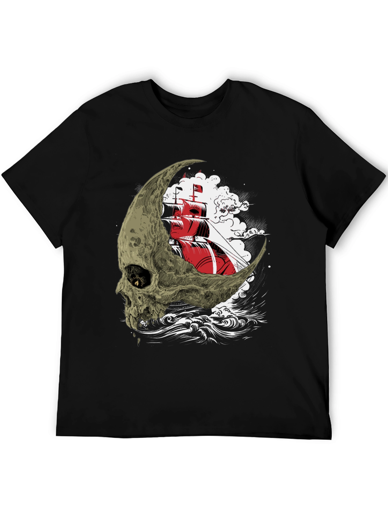 Skull Moon Ship Graphic T-Shirt