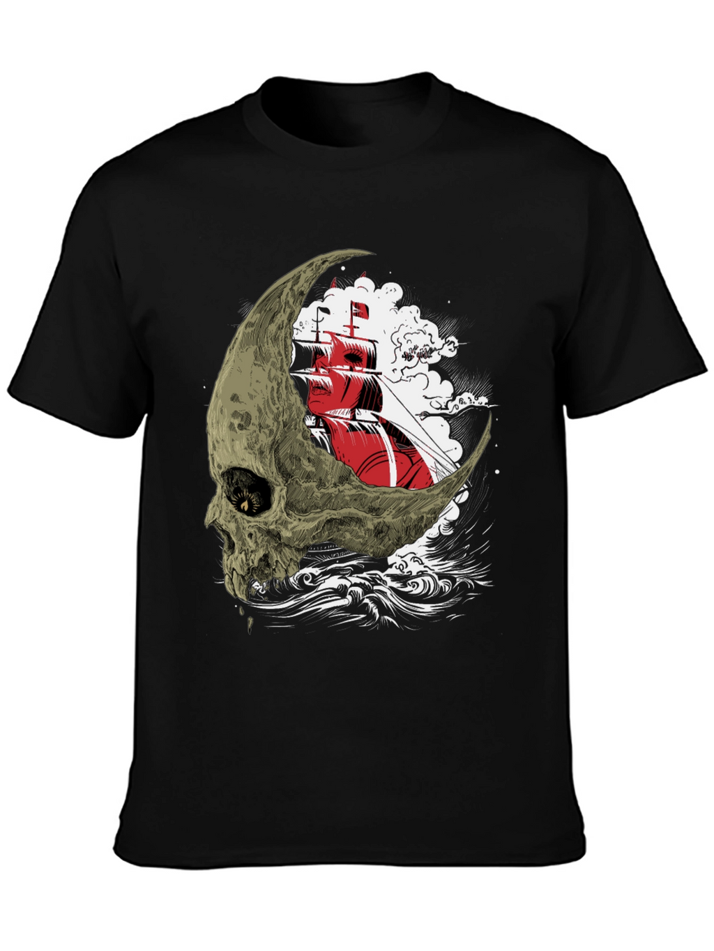 Skull Moon Ship Graphic T-Shirt
