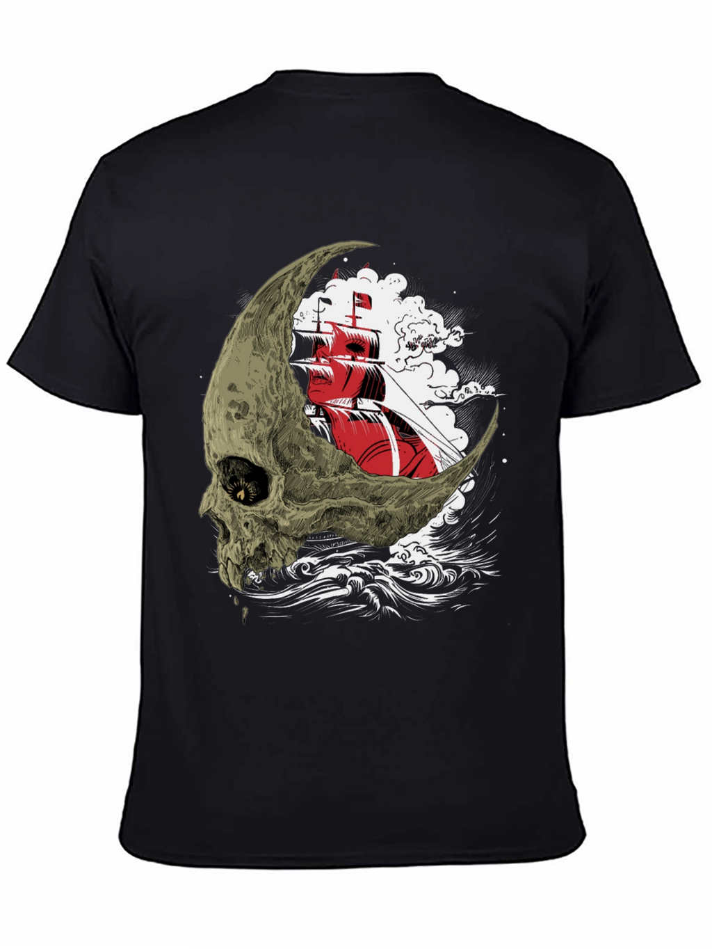 Skull Moon Ship Graphic T-Shirt