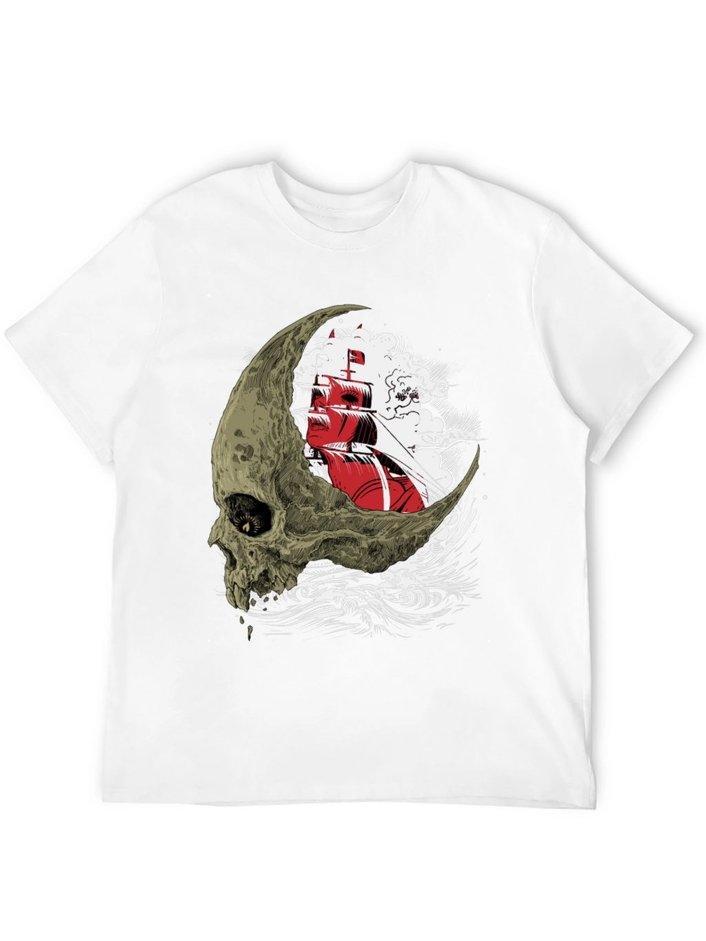 Skull Moon Ship Graphic T-Shirt