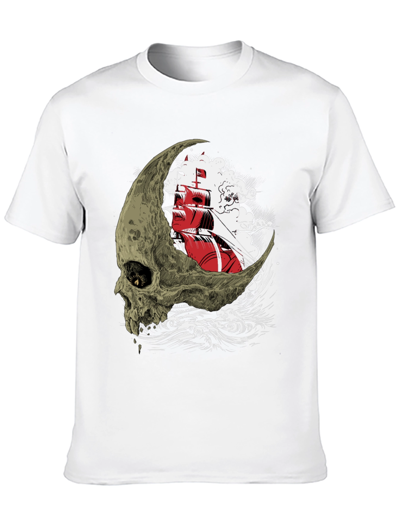 Skull Moon Ship Graphic T-Shirt