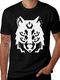 Geometric Wolf Graphic Tee - Modern Black T-Shirt
