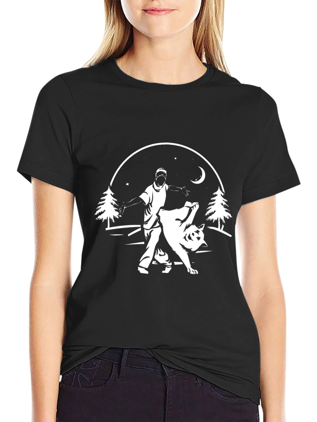 Mens Black Graphic Tee - Man Training Wolf