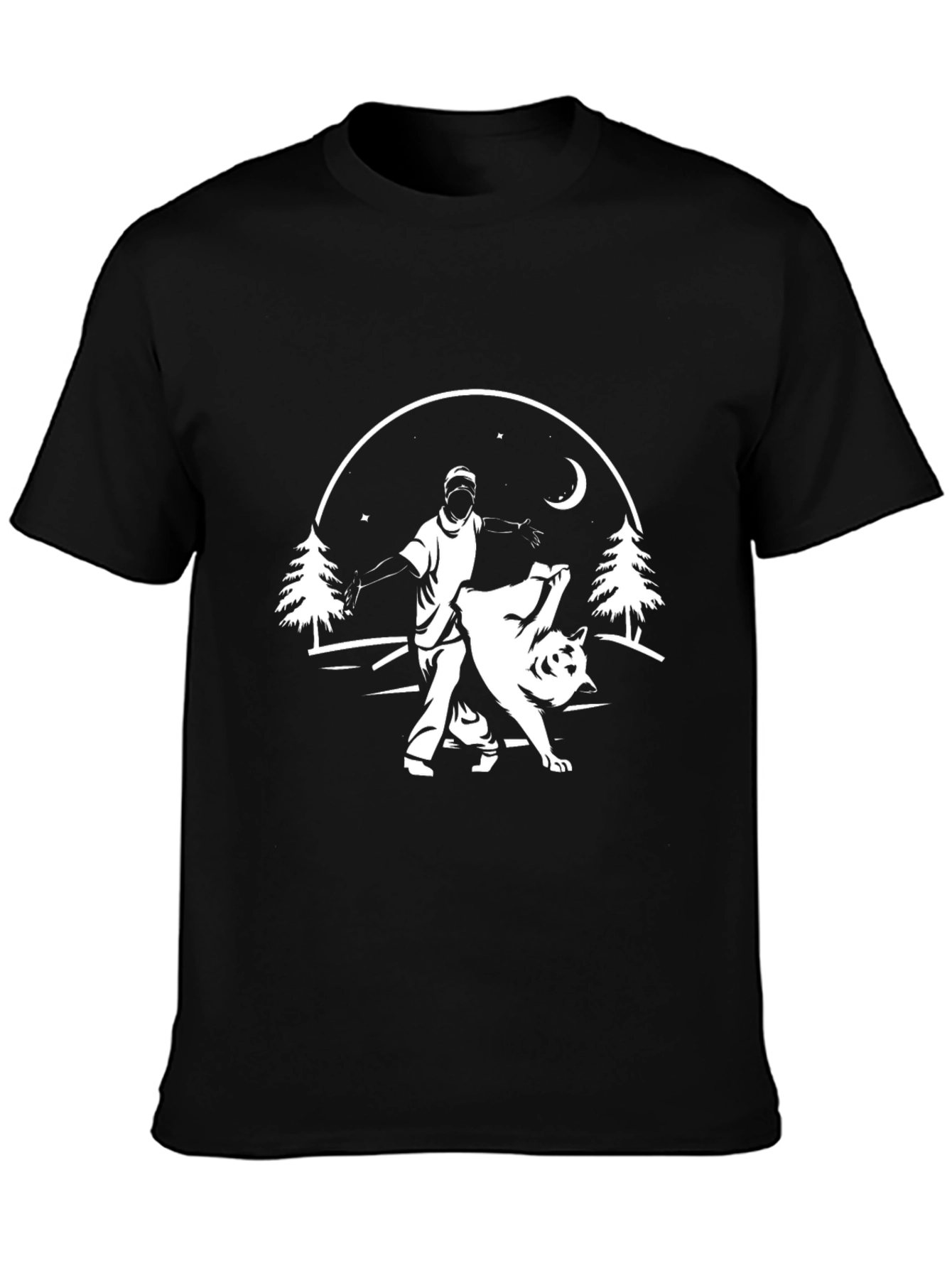 Mens Black Graphic Tee - Man Training Wolf