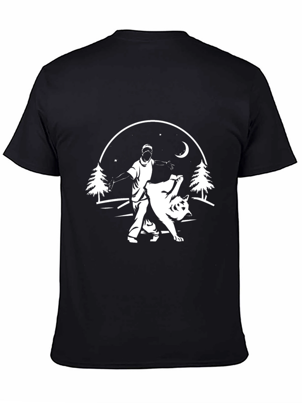 Mens Black Graphic Tee - Man Training Wolf