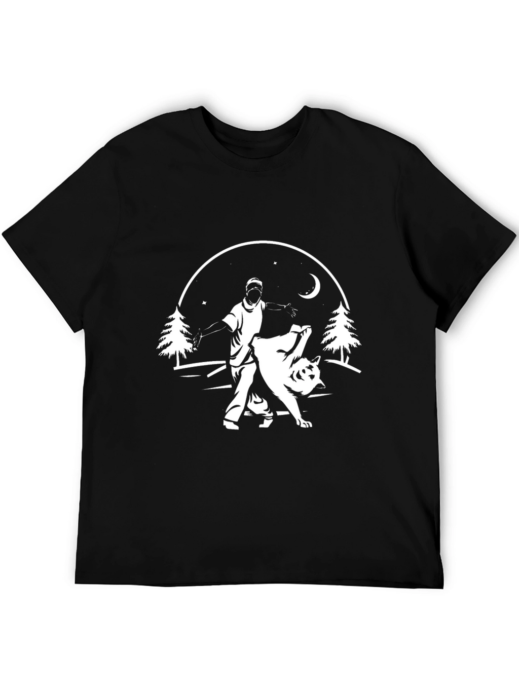 Mens Black Graphic Tee - Man Training Wolf