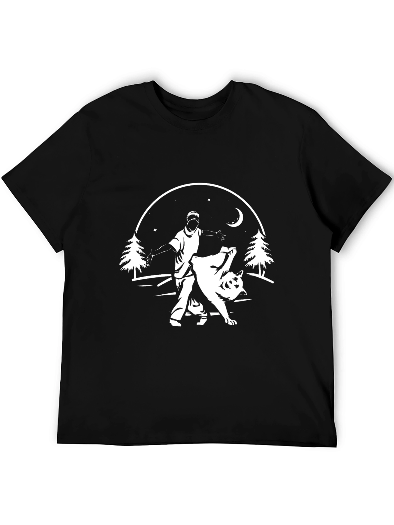 Mens Black Graphic Tee - Man Training Wolf