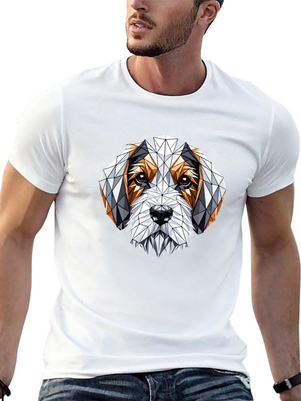 Geometric Dog Graphic T-Shirt - Stylish Mens Tee