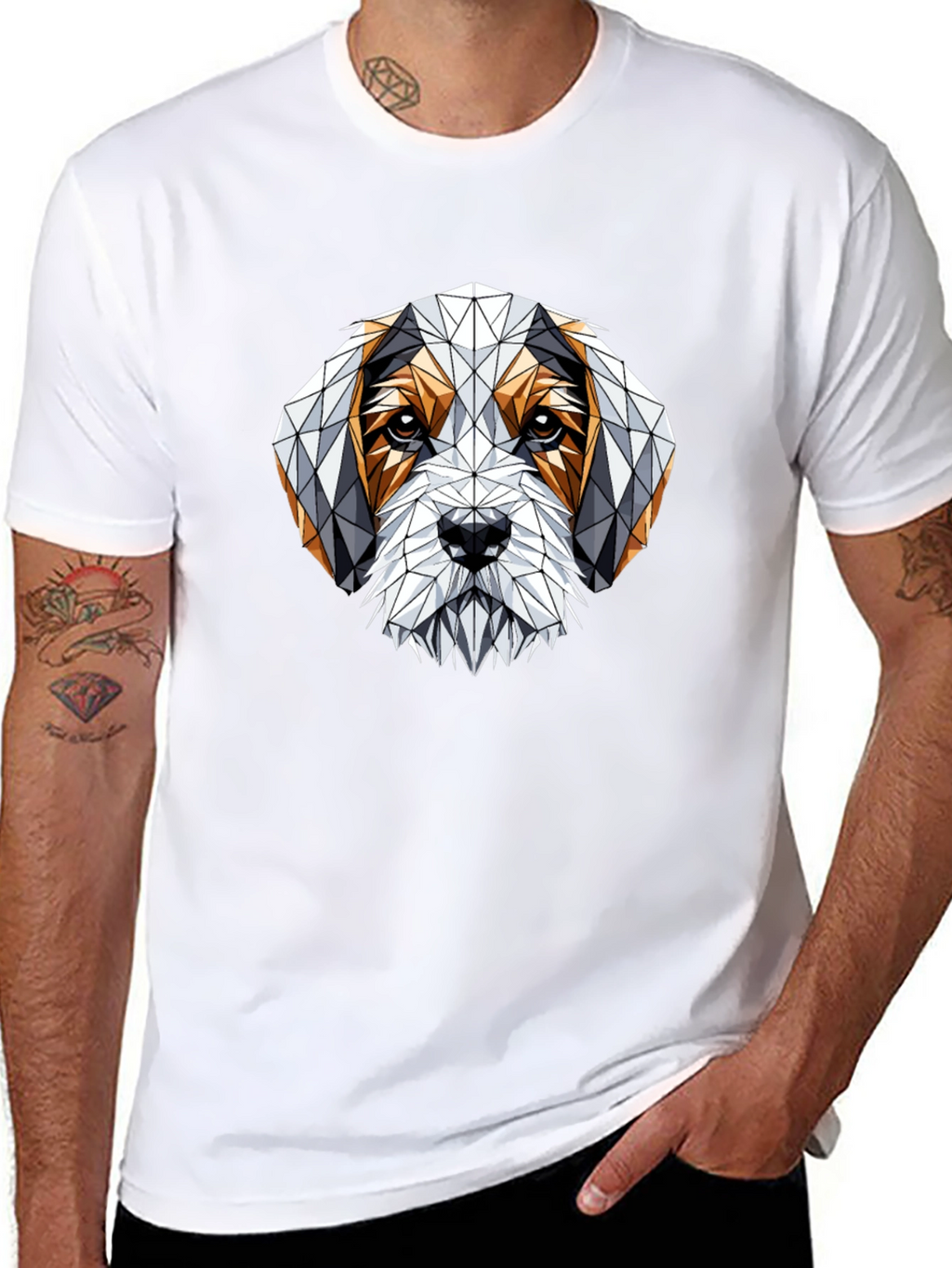 Geometric Dog Graphic T-Shirt - Stylish Mens Tee