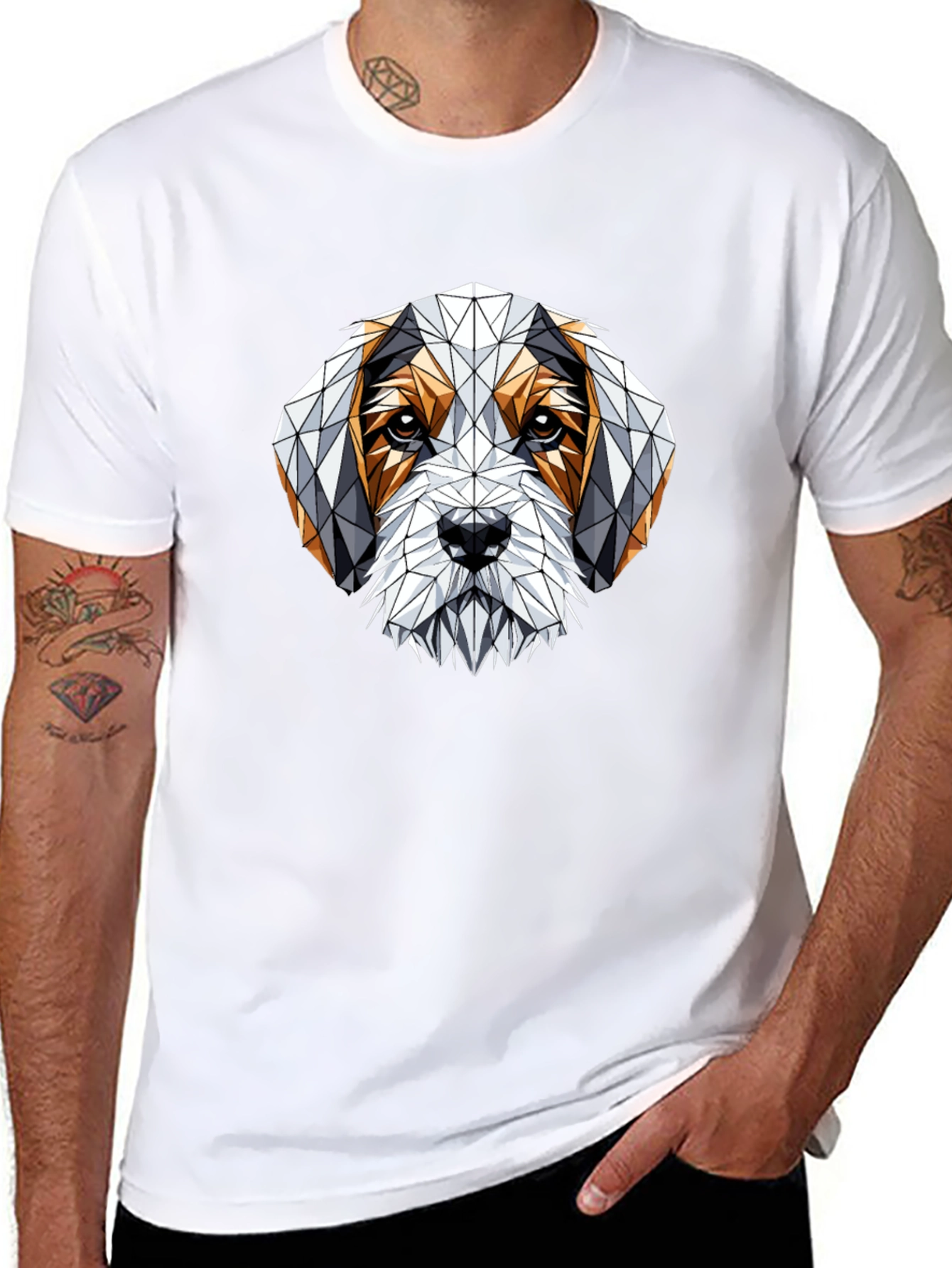 Geometric Dog Graphic T-Shirt - Stylish Mens Tee